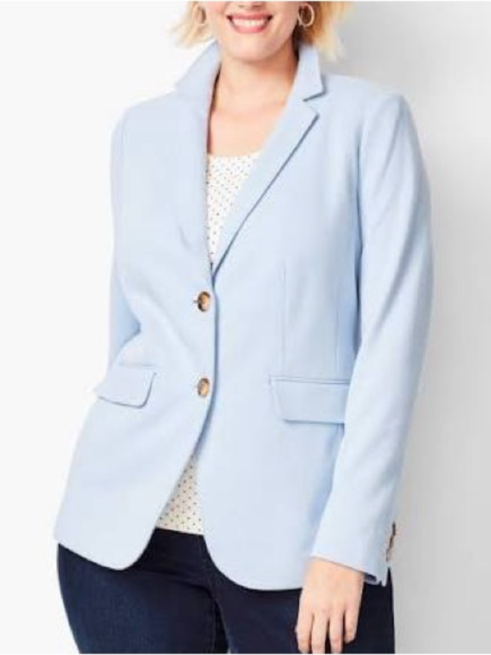 Talbots Women's 16 classic Aberdeen piqué knit Blazer long sleeve light blue